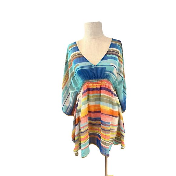 Echo Swimsuit Womens Medium Multicolor Striped V Neck Flared Outdoor Pullover - Picture 1 of 10